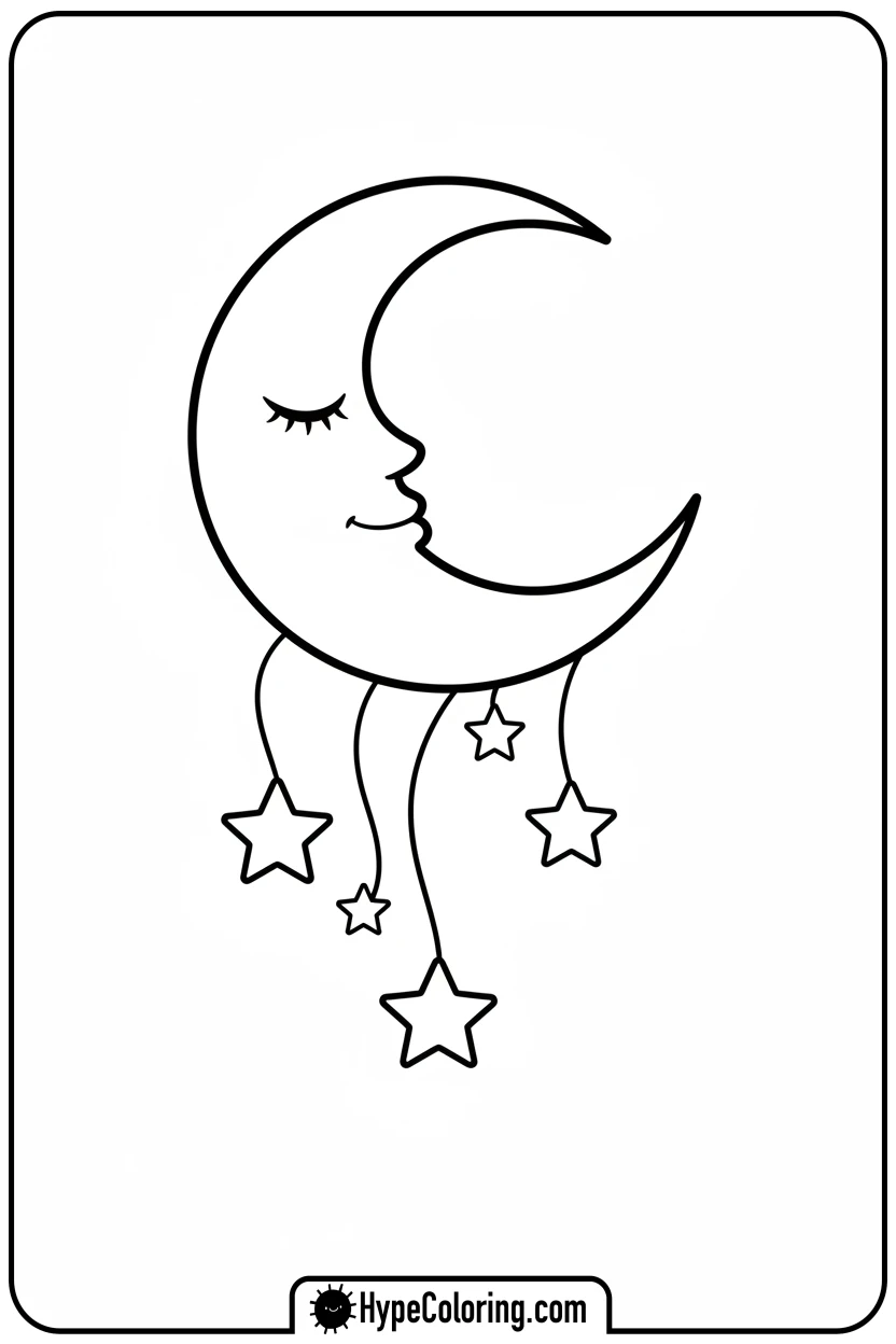 sleepy-moon-with-stars-ornament - ornament coloring pages
