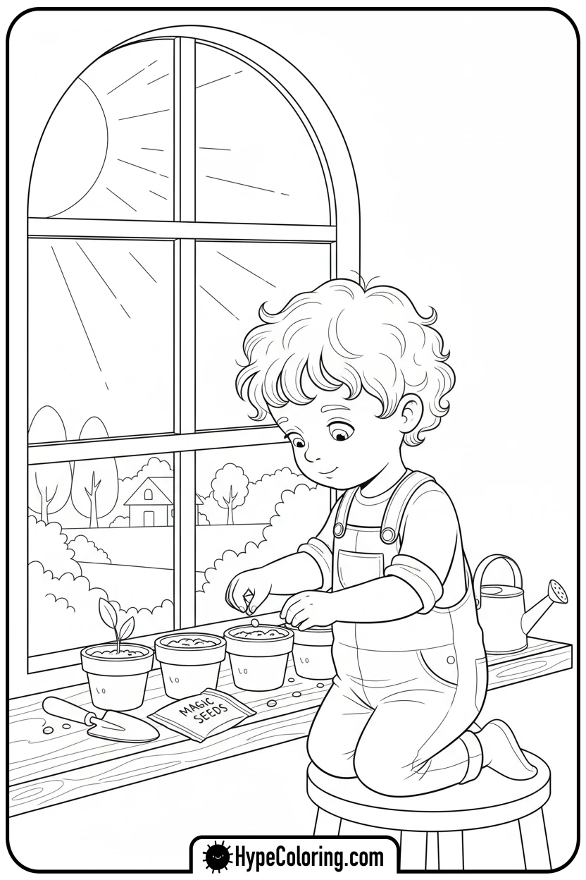child-planting-seeds-patiently - fruit of the spirit coloring page