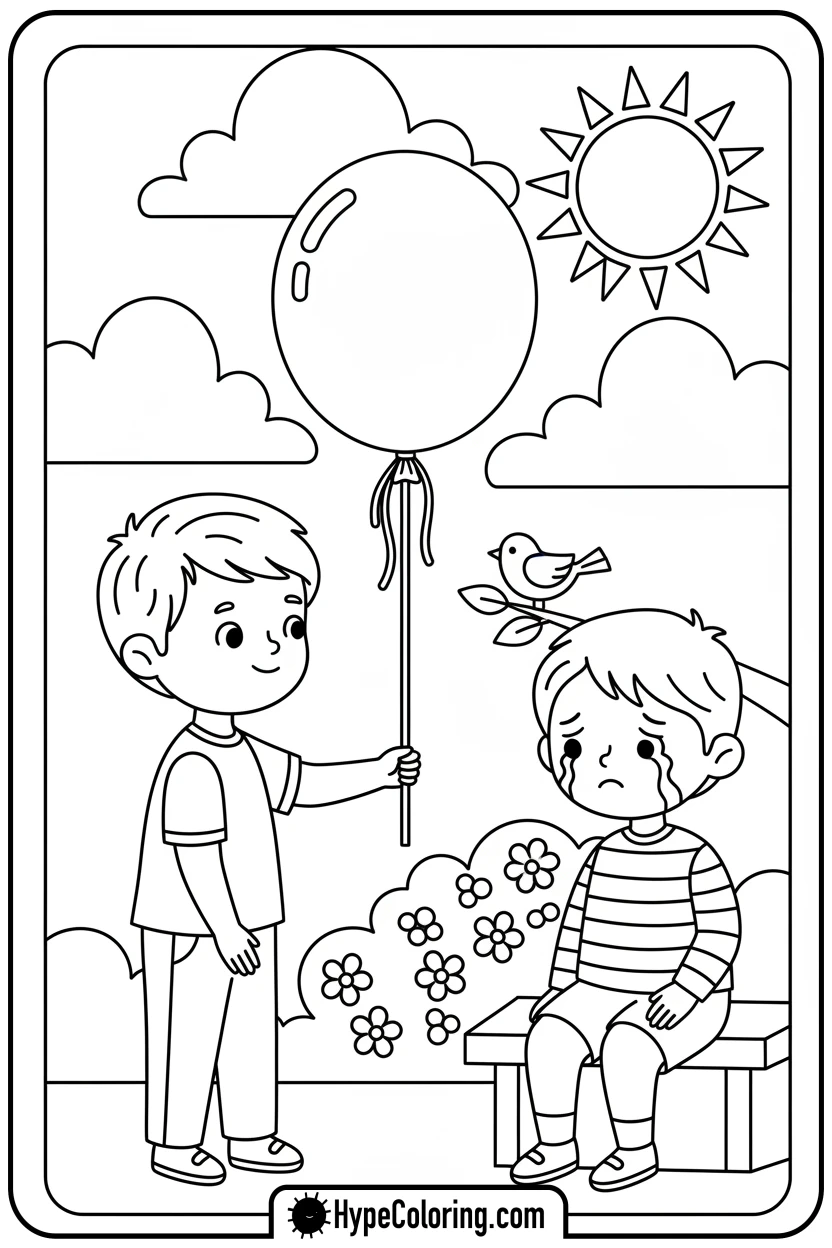 child-offering-balloon-kindly - fruit of the spirit coloring page