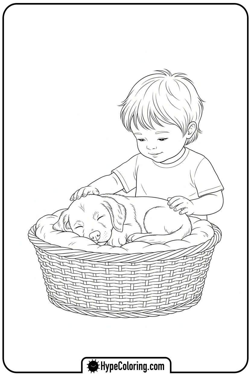 child-gently-petting-puppy - fruit of the spirit coloring page