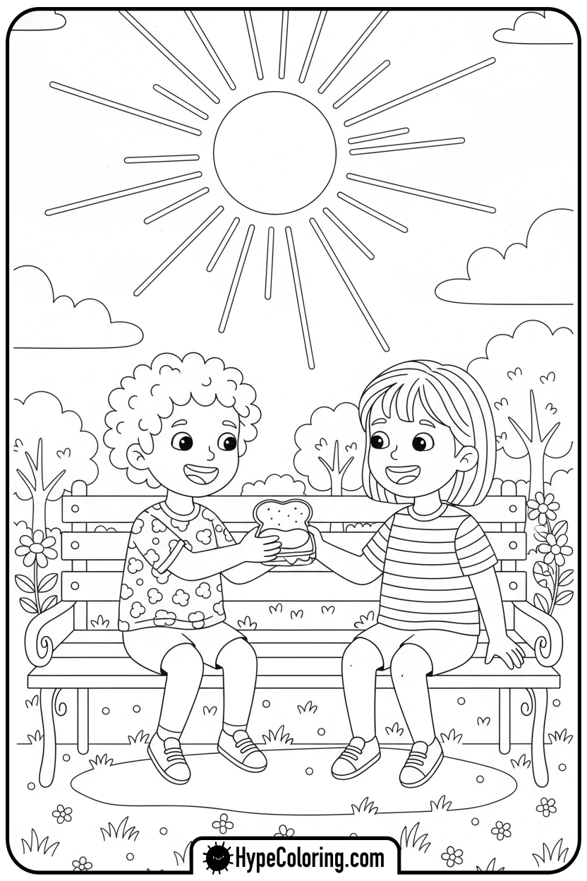 child-sharing-sandwich - fruit of the spirit coloring page