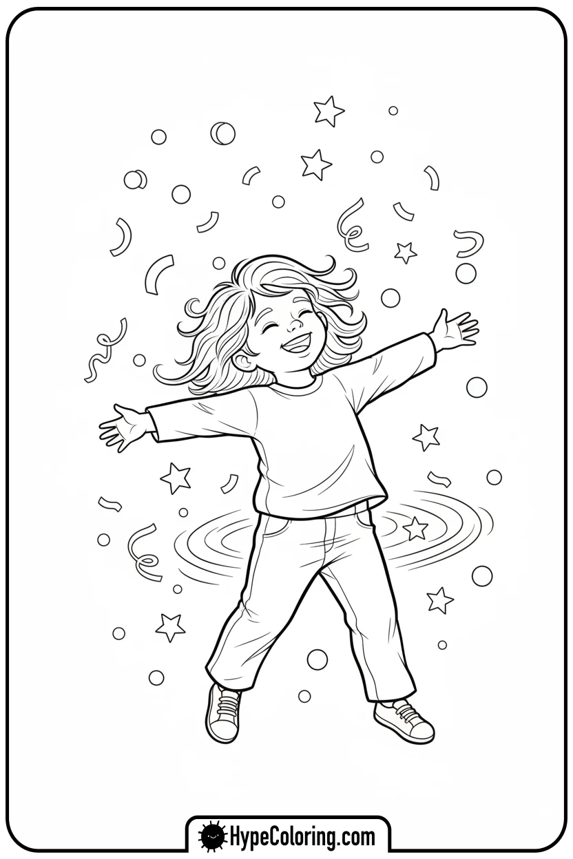 child-spinning-joyfully - fruit of the spirit coloring page