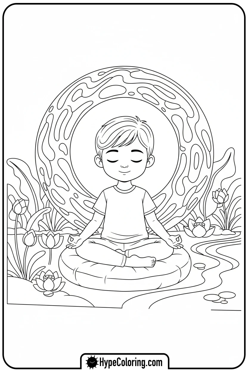 child-meditating-calmly - fruit of the spirit coloring page
