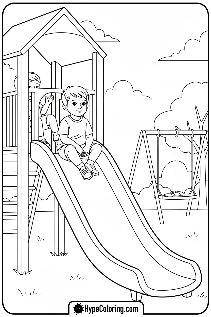 child-waiting-turn-for-slide - fruit of the spirit coloring page