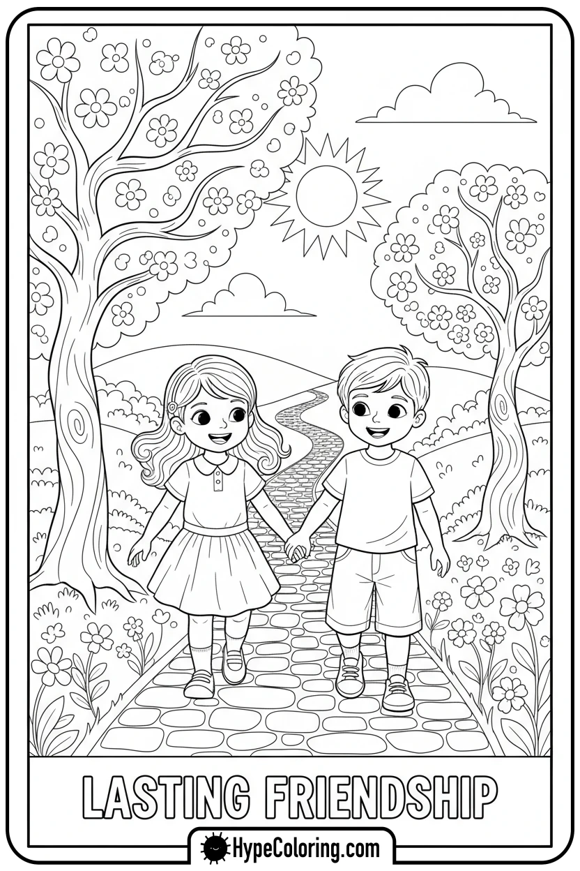 friends-walking-hand-in-hand - fruit of the spirit coloring page