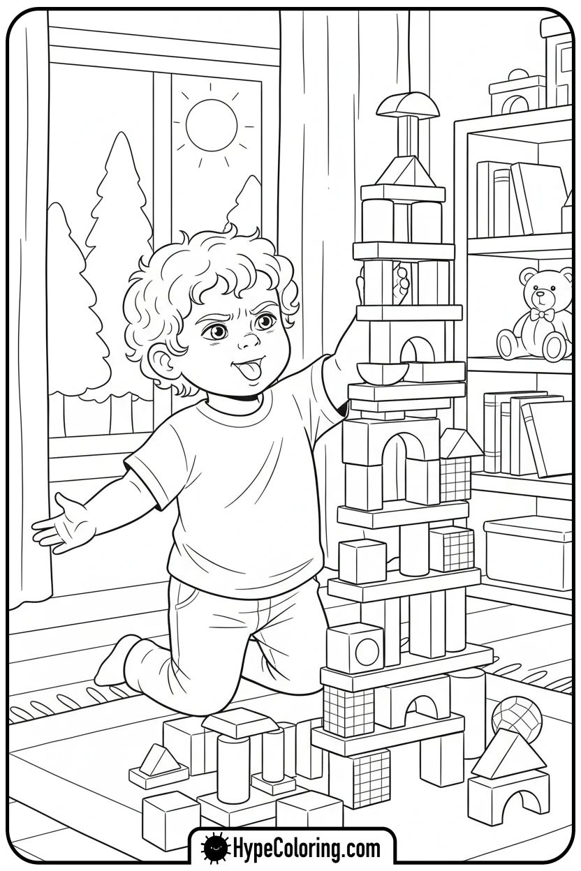 child-building-block-tower-carefully - fruit of the spirit coloring page