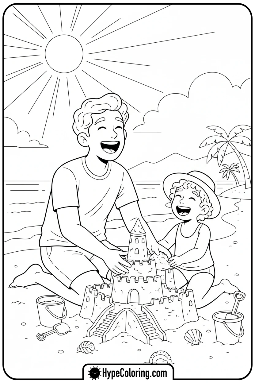 family-building-sandcastle-happily - fruit of the spirit coloring page