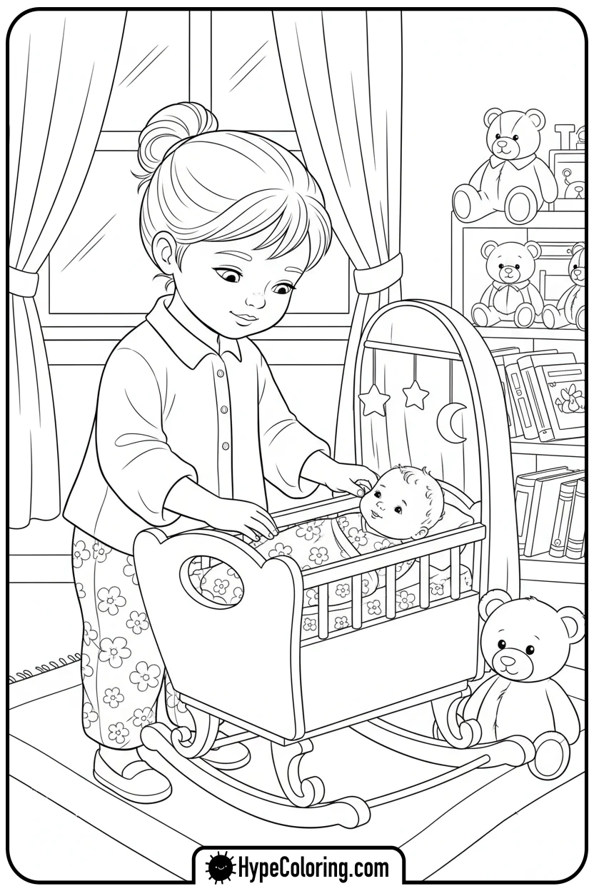 child-rocking-baby-doll-gently - fruit of the spirit coloring page