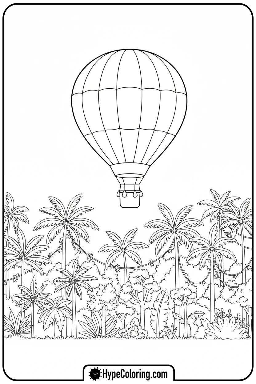 gabon-flag-hot-air-balloon-over-forest - gabon flag coloring page