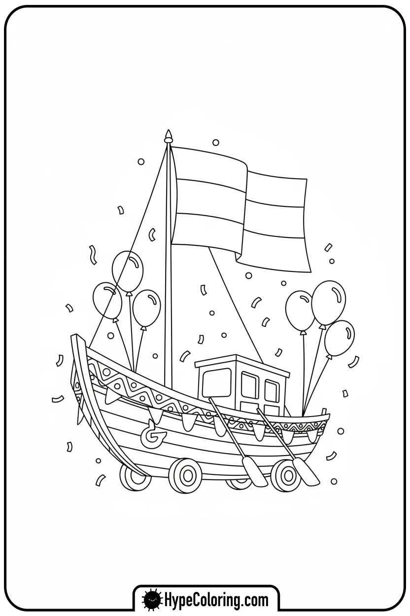 gabon-flag-on-parade-boat-float - gabon flag coloring page