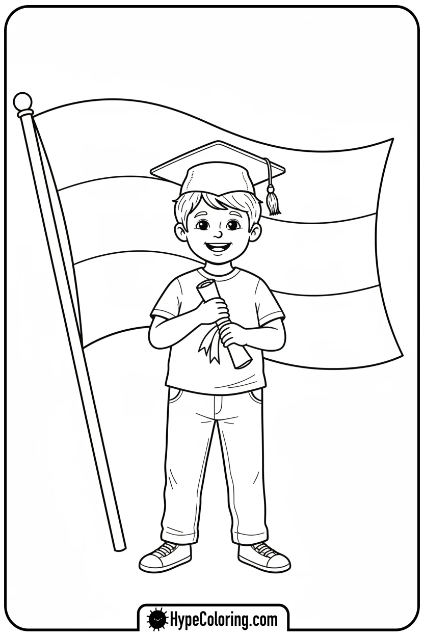 graduating-child-with-gabon-flag - gabon flag coloring page