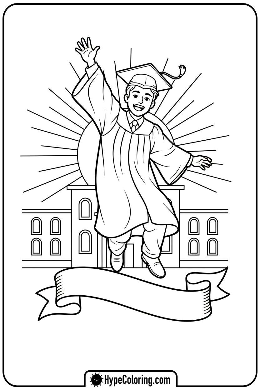 graduate-jumping-joyfully - grad coloring pages