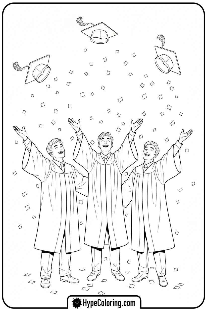 graduates-throwing-caps-in-air - grad coloring pages