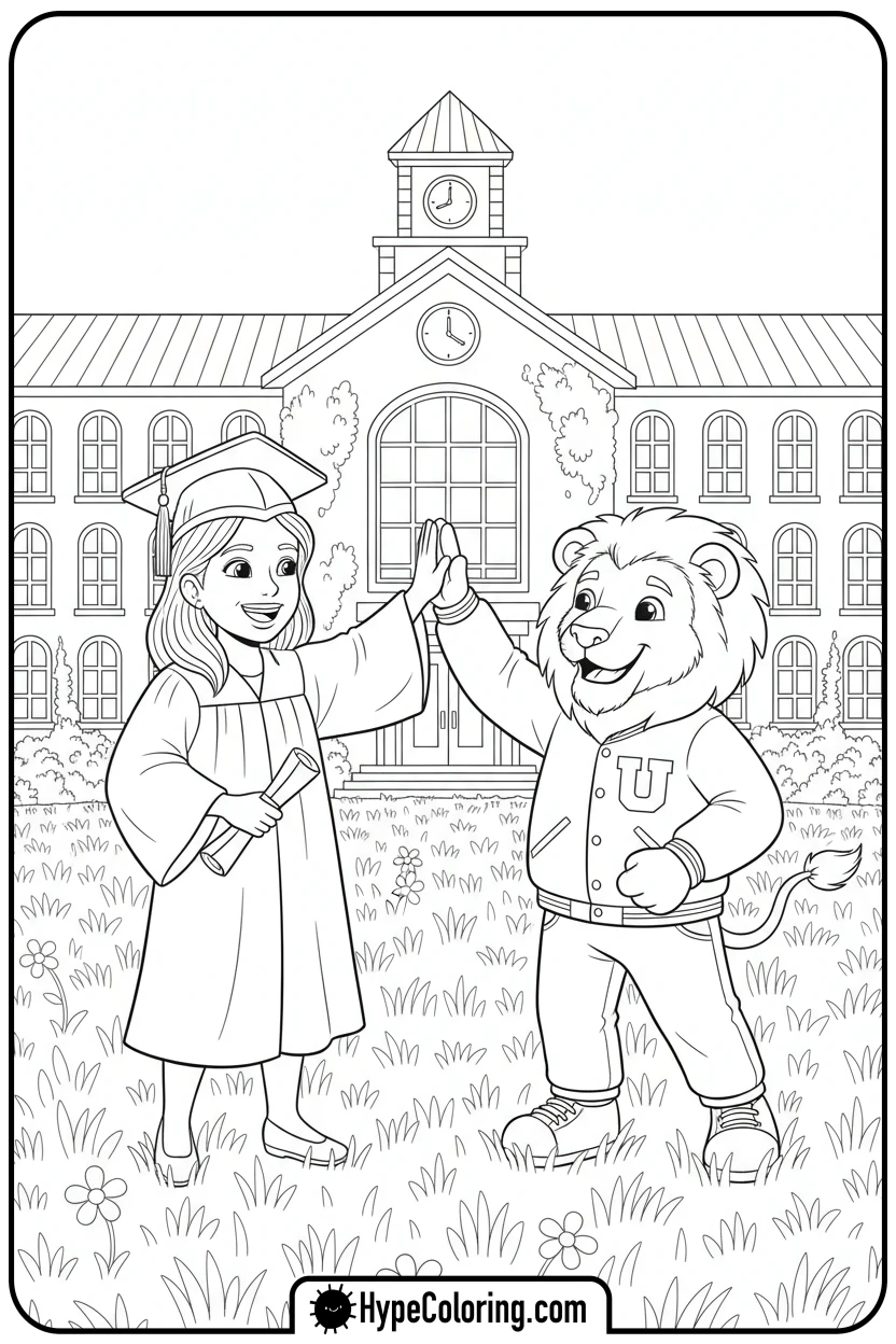 graduate-high-fiving-mascot - grad coloring pages