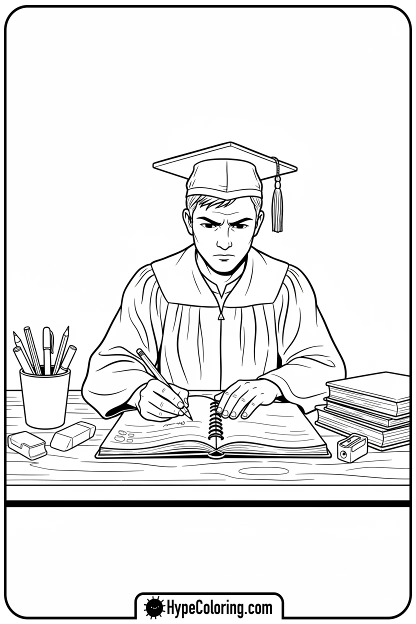 graduate-drawing-at-desk - grad coloring pages
