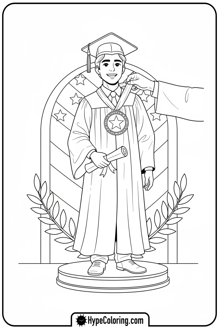 graduate-receiving-medal - grad coloring pages
