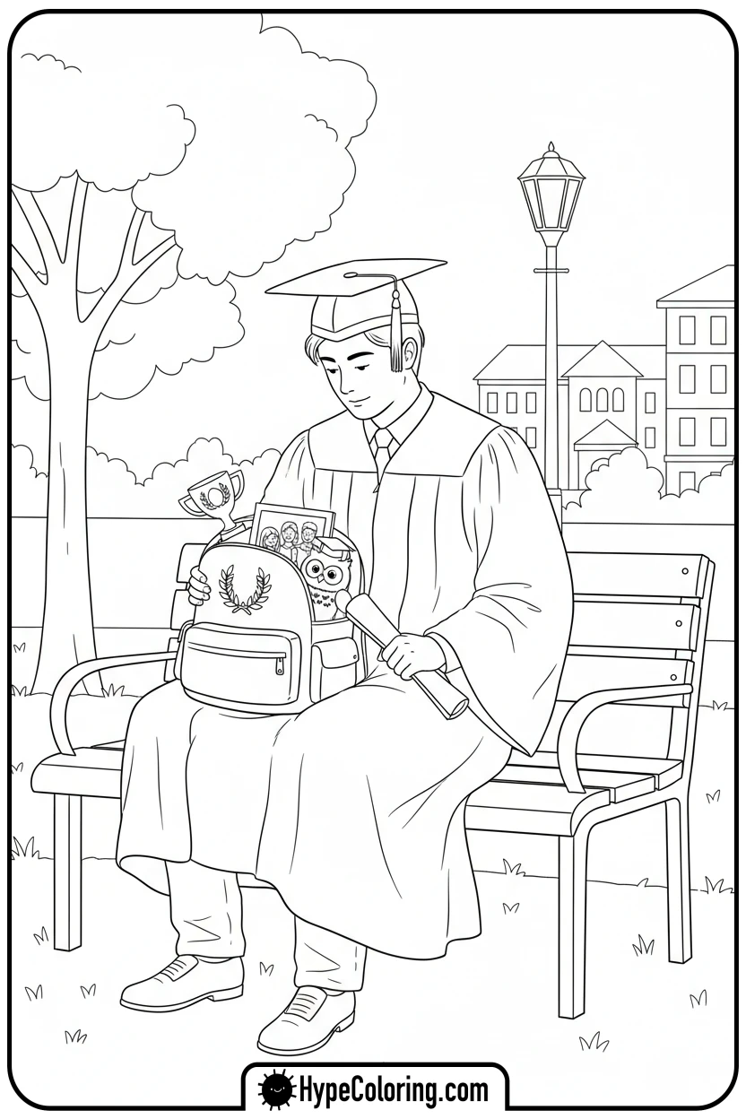 graduate-with-memory-backpack - grad coloring pages