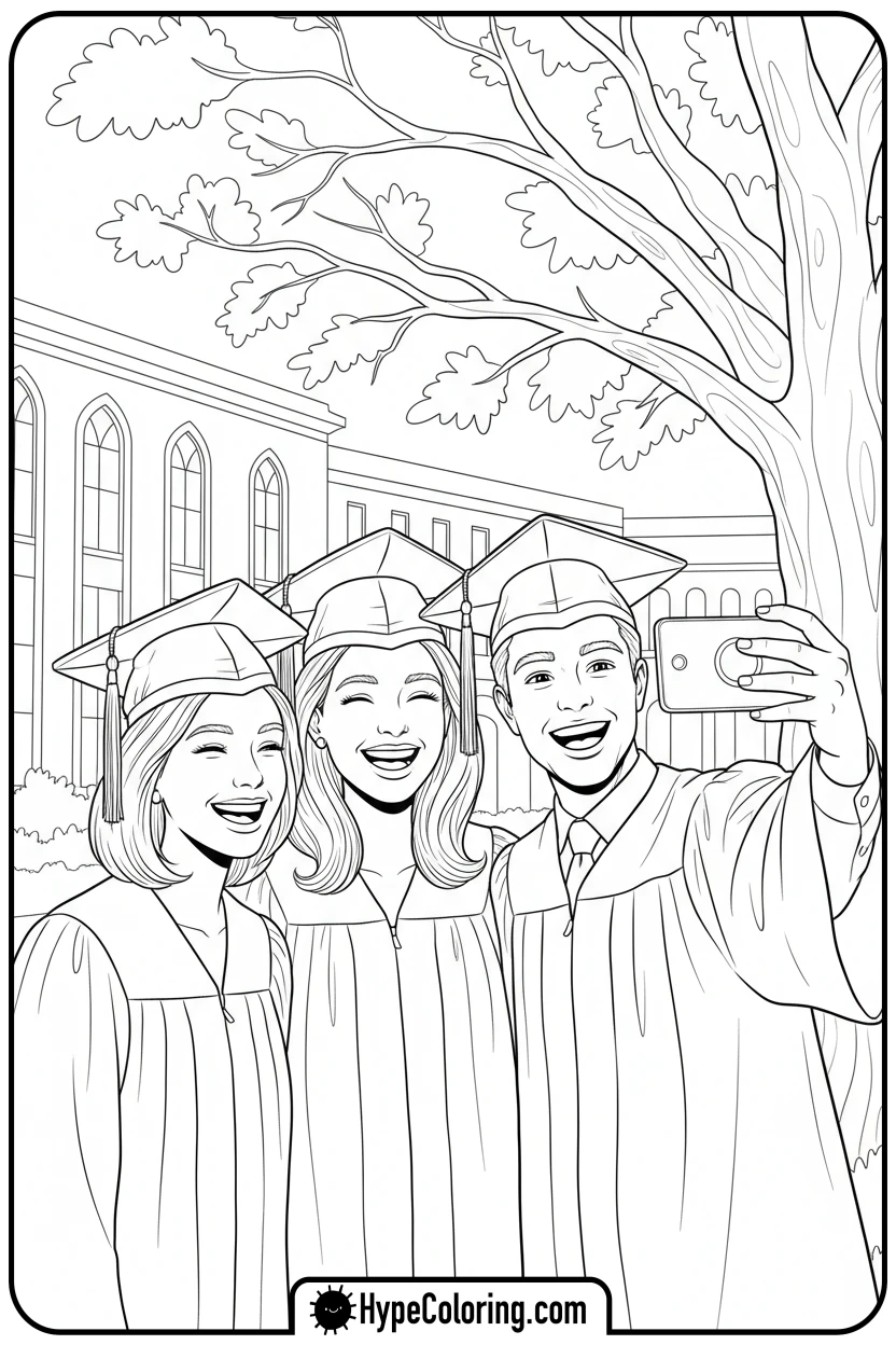 graduates-taking-selfie - grad coloring pages
