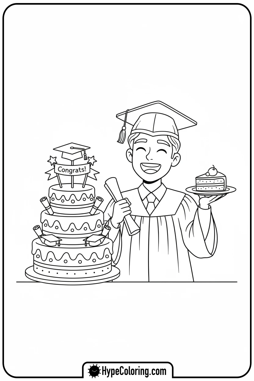 graduate-with-graduation-cake - grad coloring pages