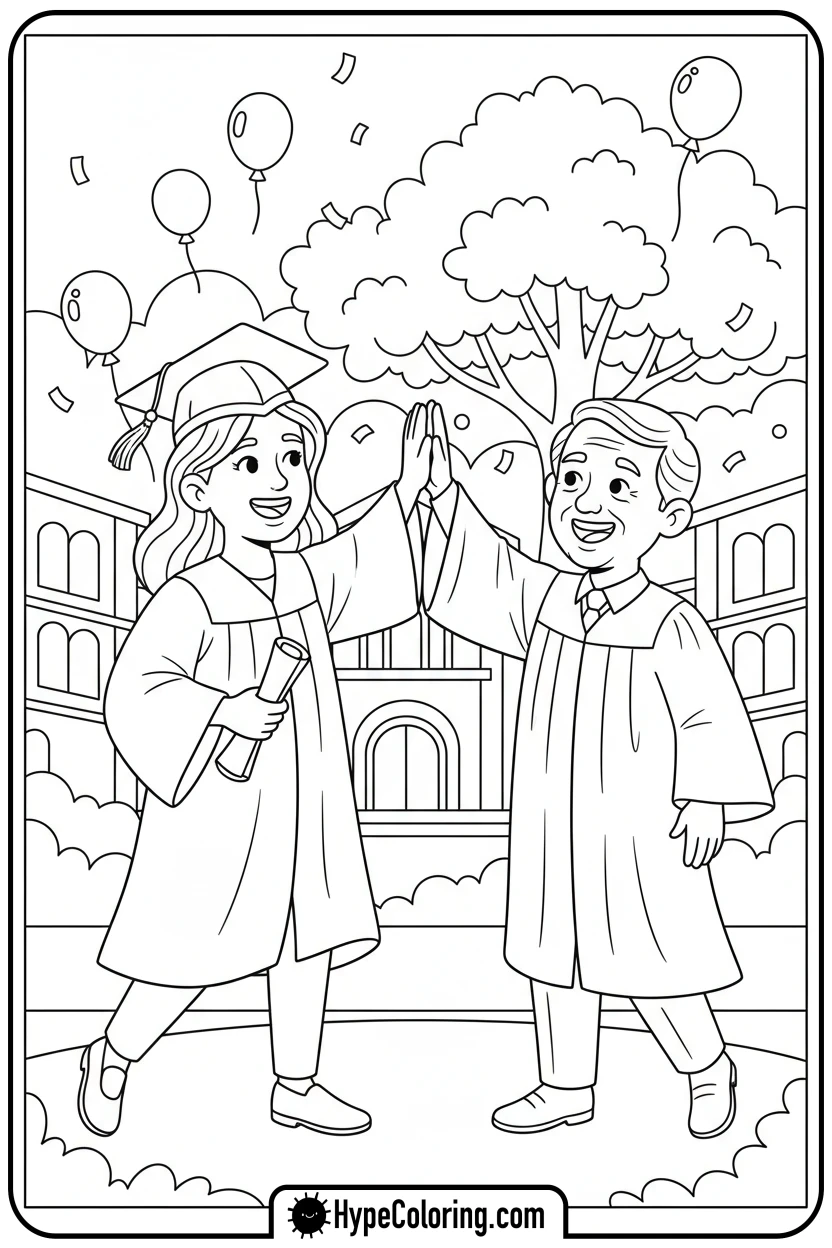 graduate-high-fiving-family - grad coloring pages