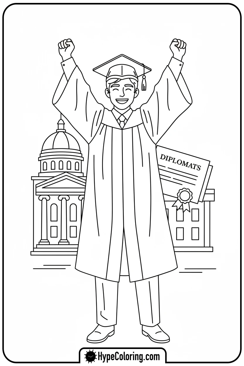 graduate-victory-pose - grad coloring pages