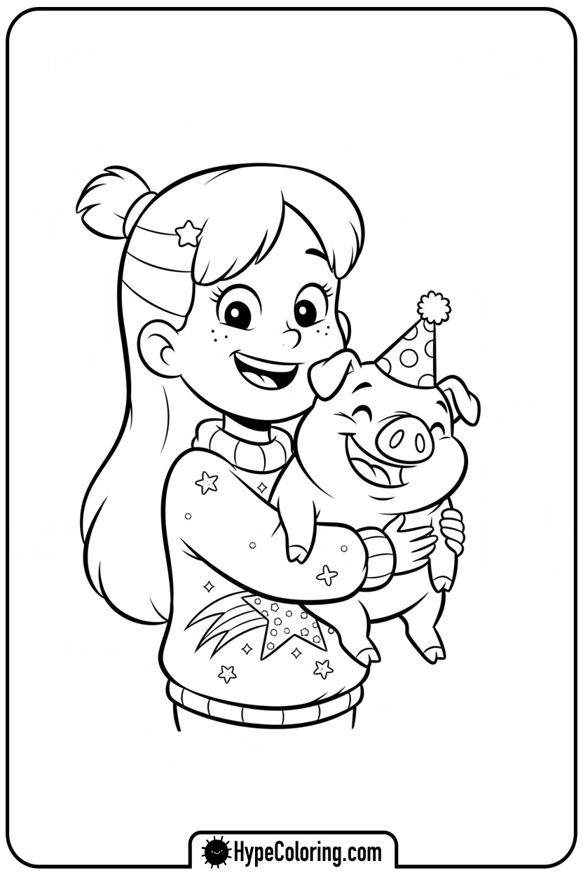 mabel-hugging-waddles - gravity falls coloring pages