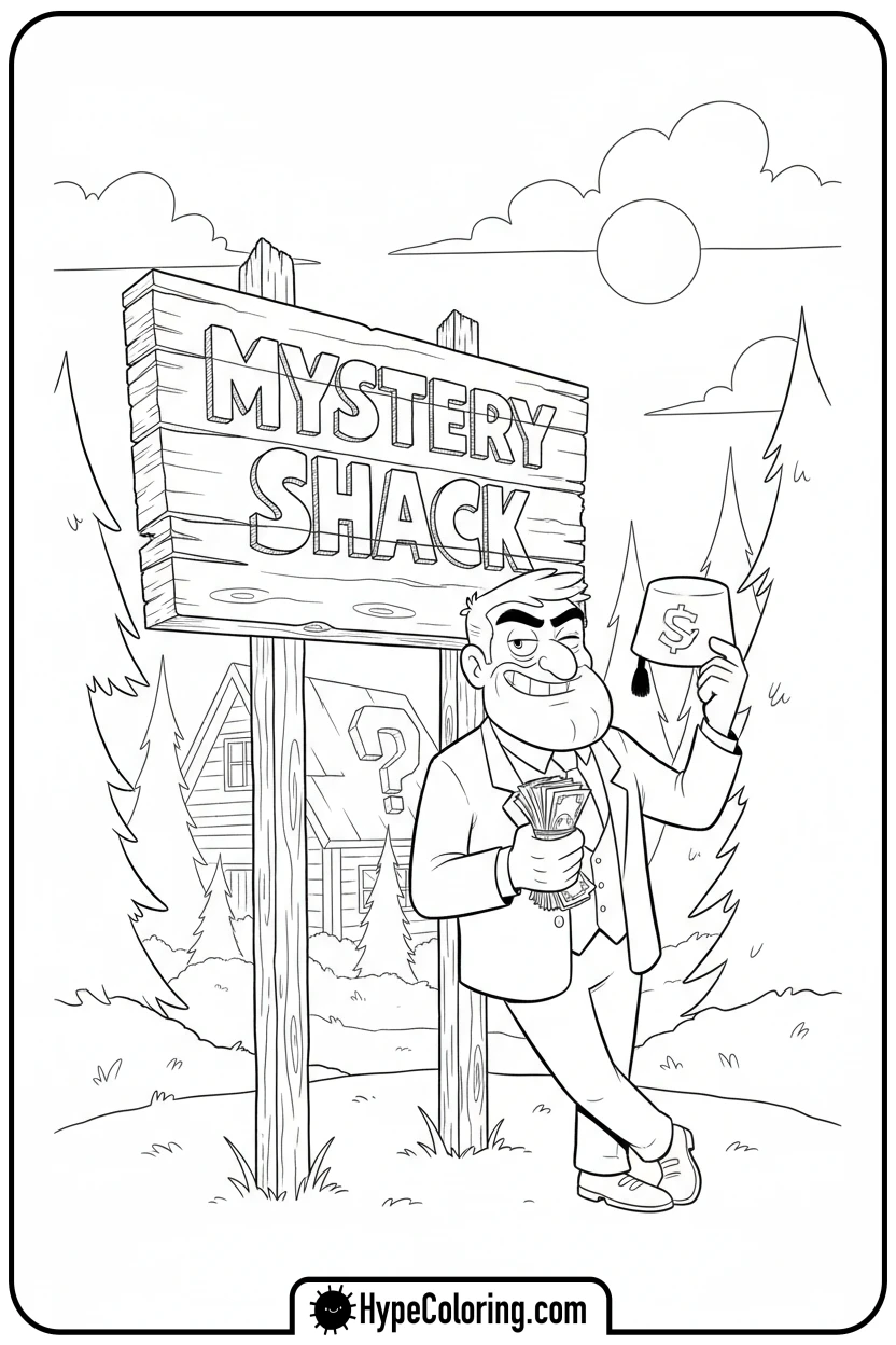 grunkle-stan-with-money - gravity falls coloring pages