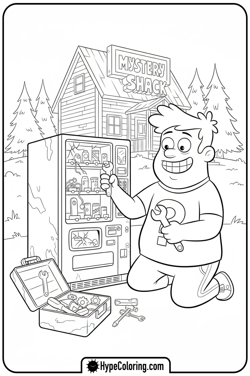 soos-fixing-vending-machine - gravity falls coloring pages