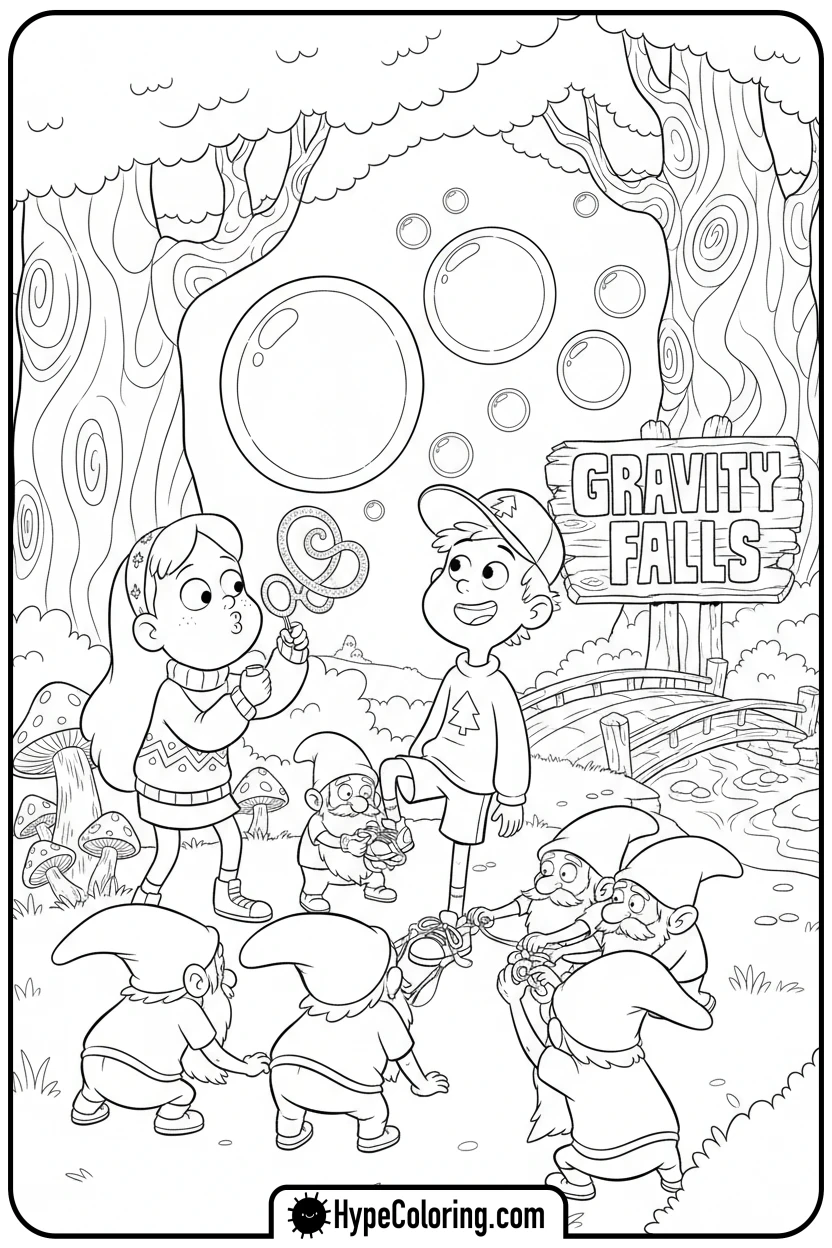 gnomes-pranking-dipper-and-mabel - gravity falls coloring pages