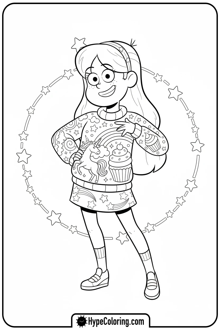 mabel-in-elaborate-sweater - gravity falls coloring pages