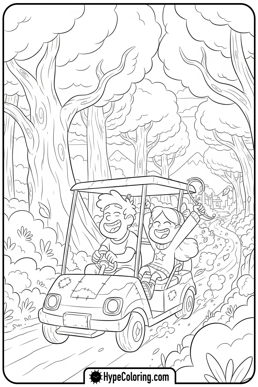 golf-cart-adventure - gravity falls coloring pages