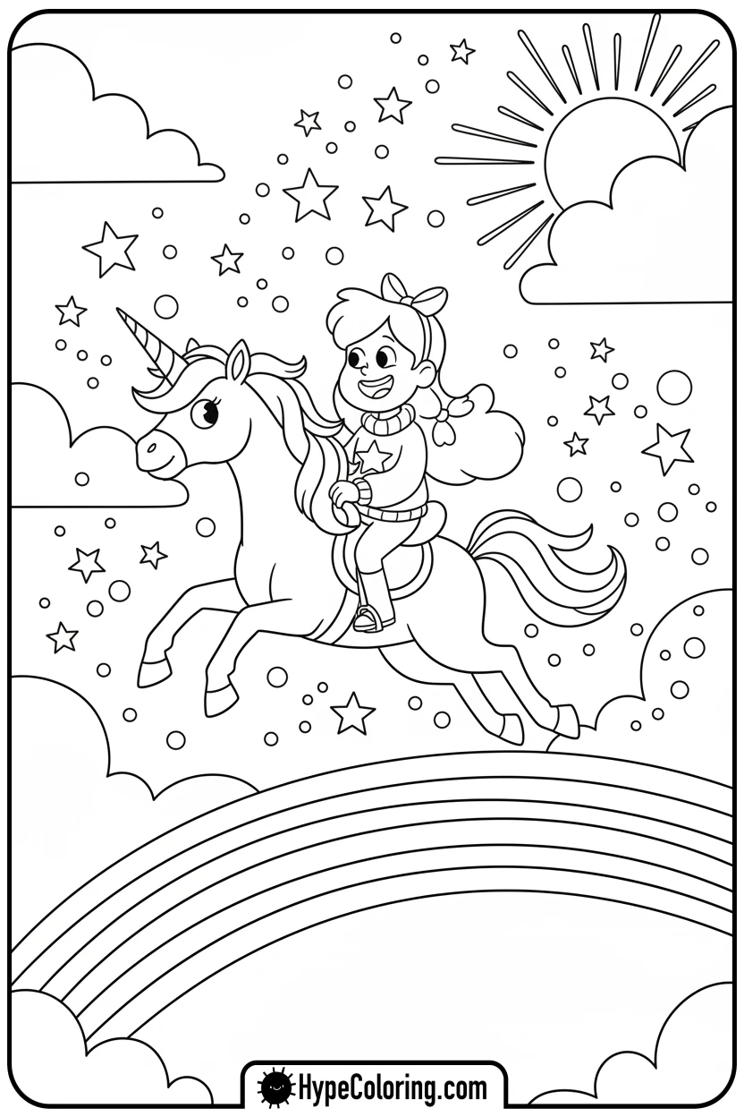 mabel-riding-unicorn - gravity falls coloring pages