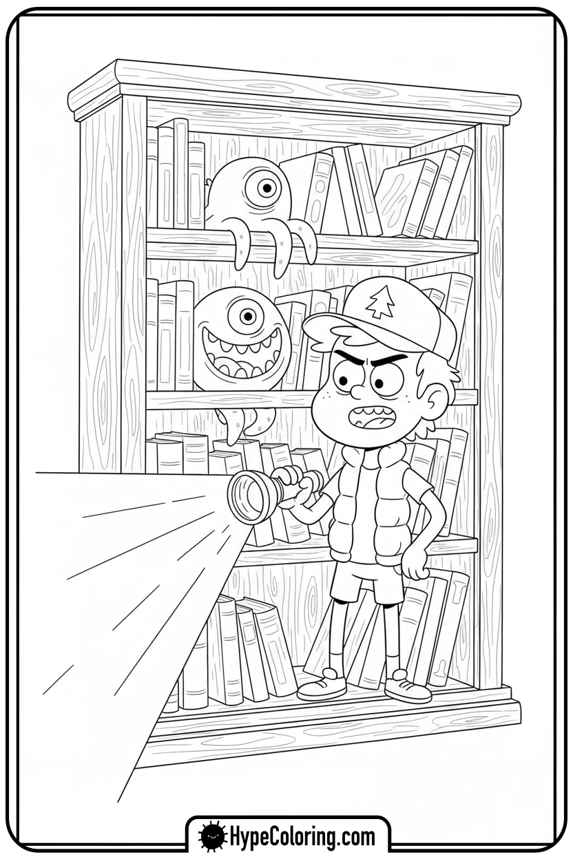 dipper-encountering-book-monster - gravity falls coloring pages