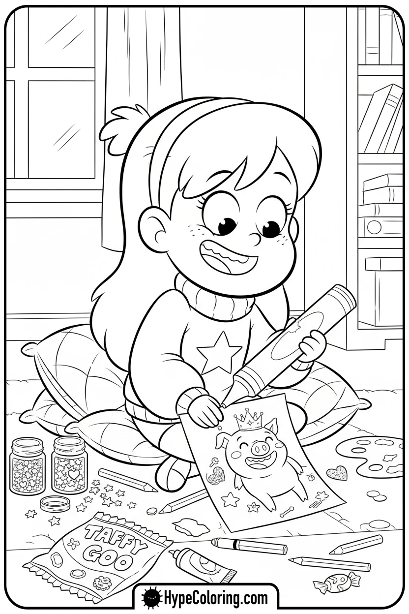 mabel-drawing-waddles - gravity falls coloring pages