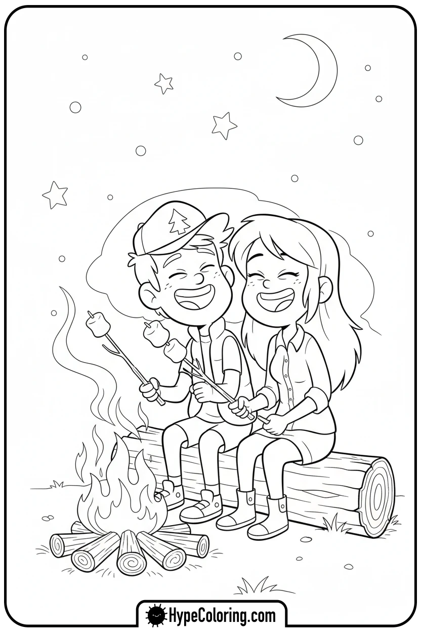 dipper-and-wendy-by-campfire - gravity falls coloring pages