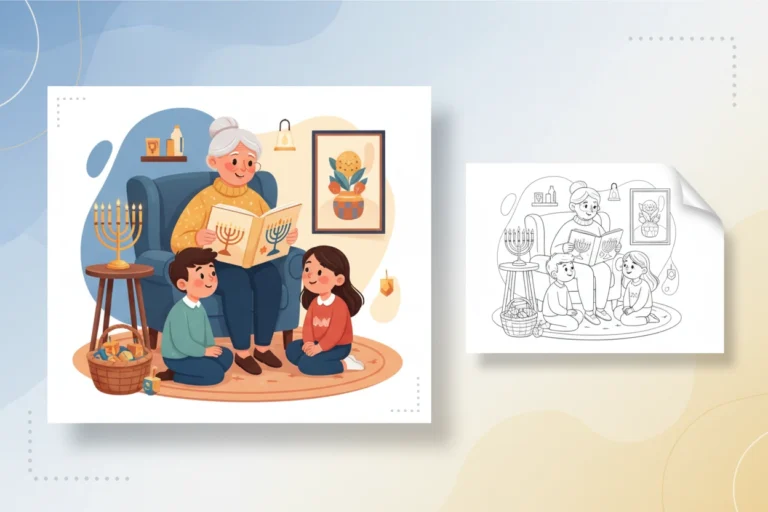 a-parent-or-grandparent-sitting - hanukkah coloring pages