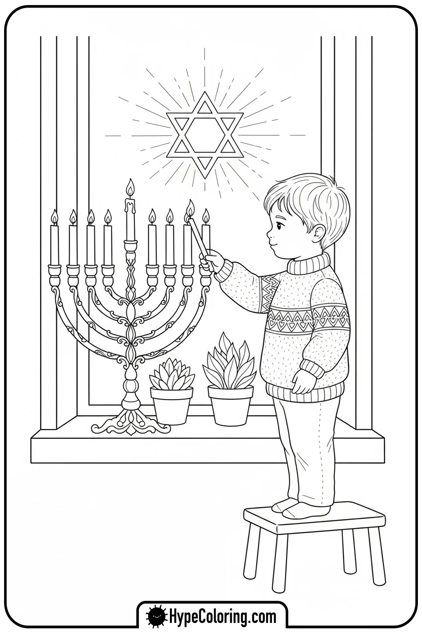 child-lighting-menorah - hanukkah coloring pages