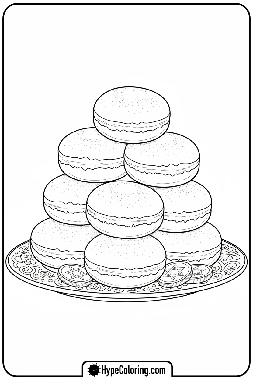 stack-of-jelly-donuts - hanukkah coloring pages