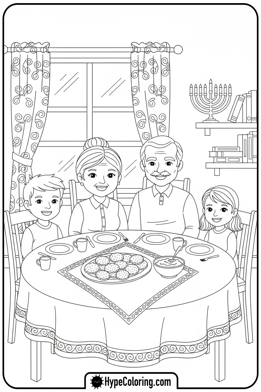 family-sharing-latkes - hanukkah coloring pages