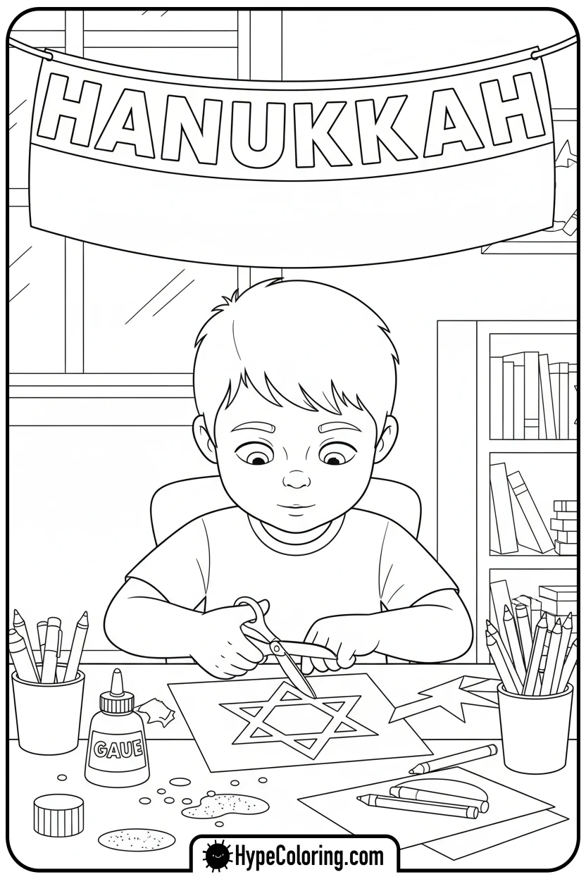 child-making-hanukkah-craft - hanukkah coloring pages