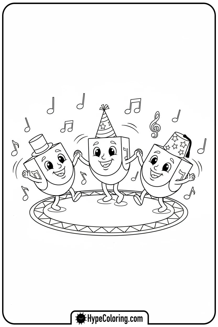 dancing-dreidels - hanukkah coloring pages
