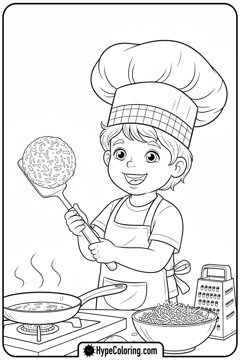 child-chef-with-latke - hanukkah coloring pages
