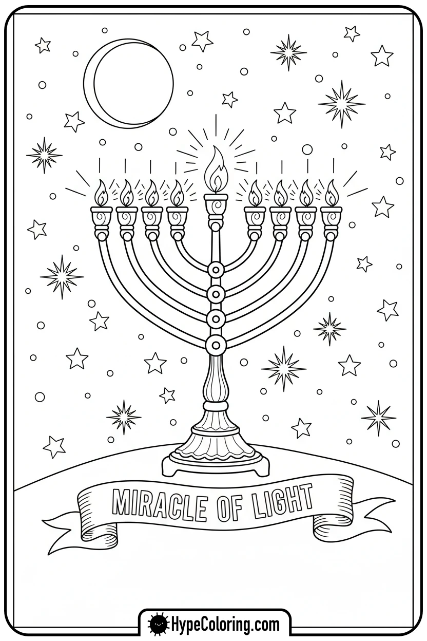 menorah-under-starry-sky - hanukkah coloring pages