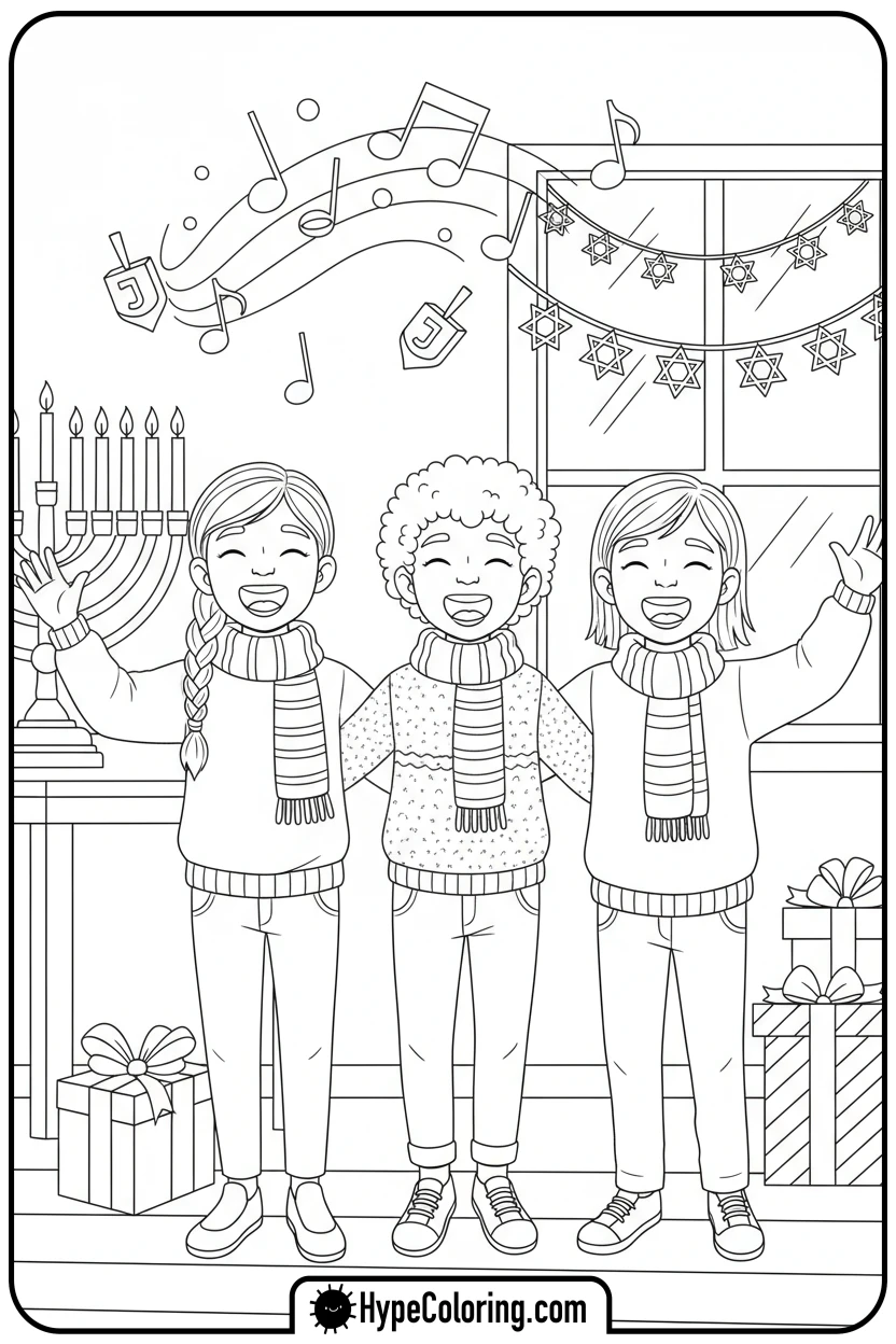 children-singing-songs - hanukkah coloring pages