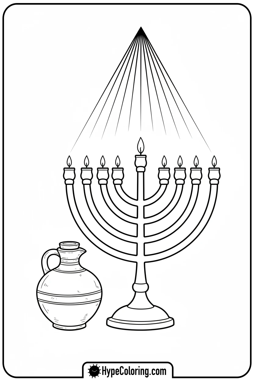 oil-jug-and-menorah - hanukkah coloring pages