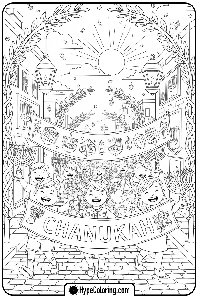 kids-hanukkah-parade - hanukkah coloring pages