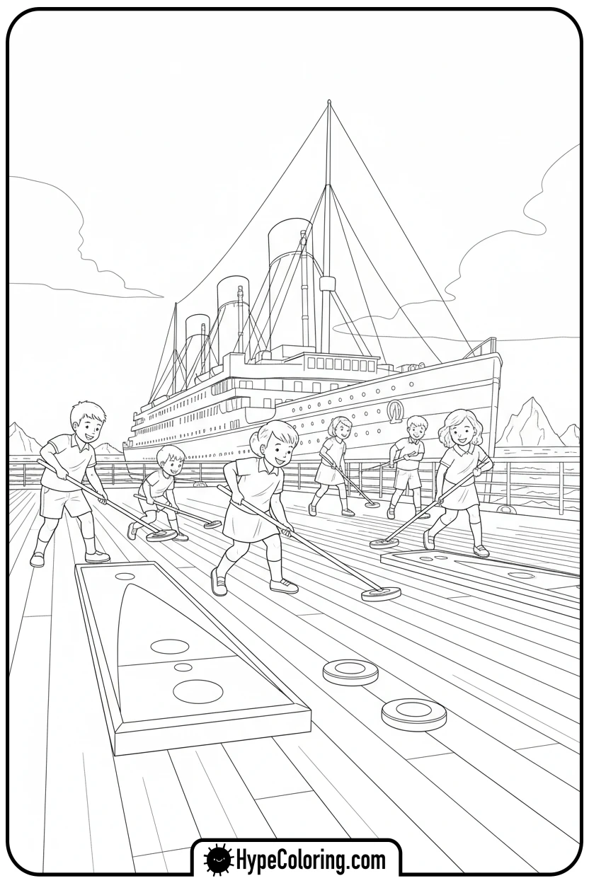 kids-playing-shuffleboard-on-deck - coloring pages of titanic