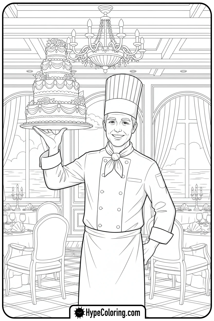 chef-with-cake-on-titanic - coloring pages of titanic
