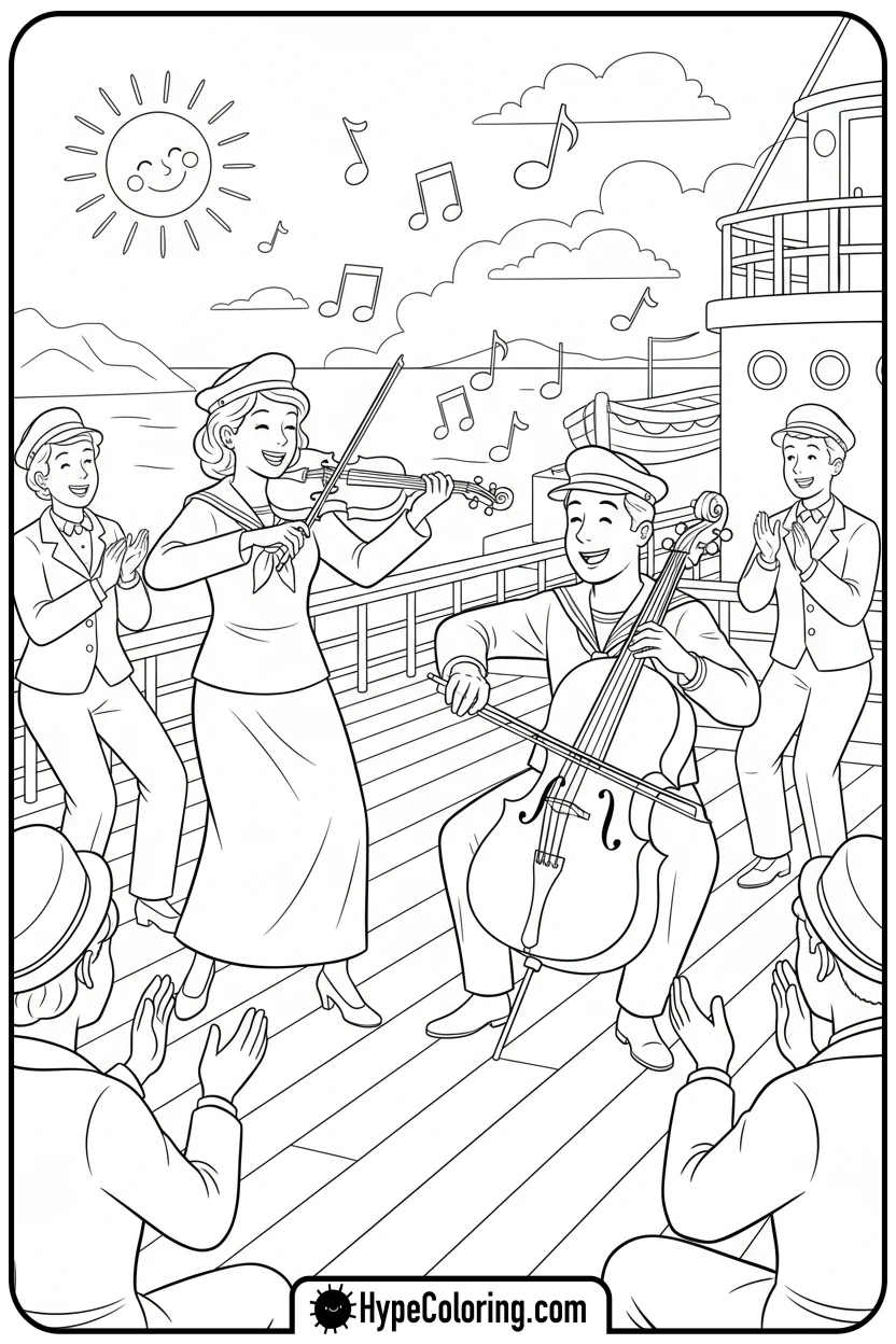 orchestra-playing-on-titanic - coloring pages of titanic