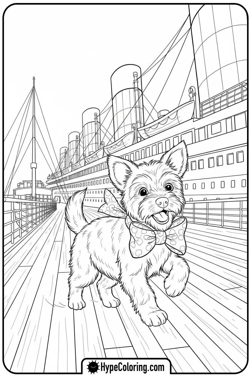 dog-on-titanic-deck - coloring pages of titanic